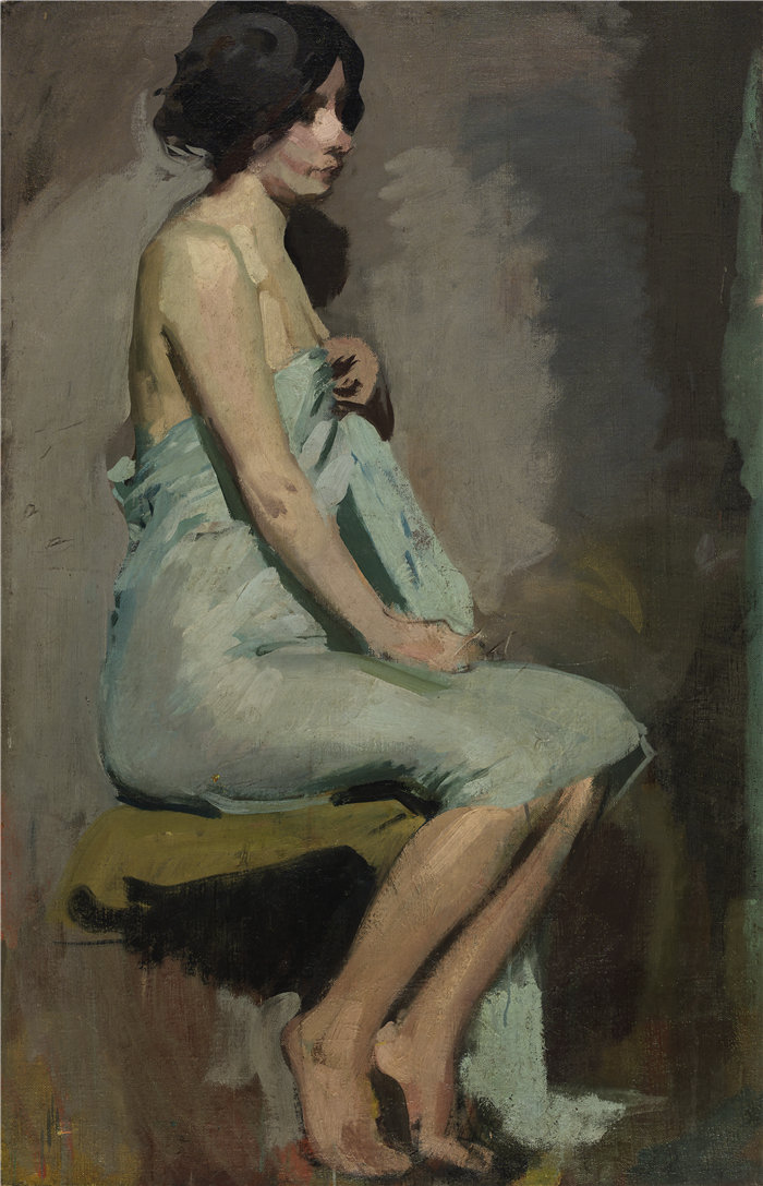 爱丽丝·派克·巴尼 (Alice Pike Barney)-《一个坐着的女人》油画 美国