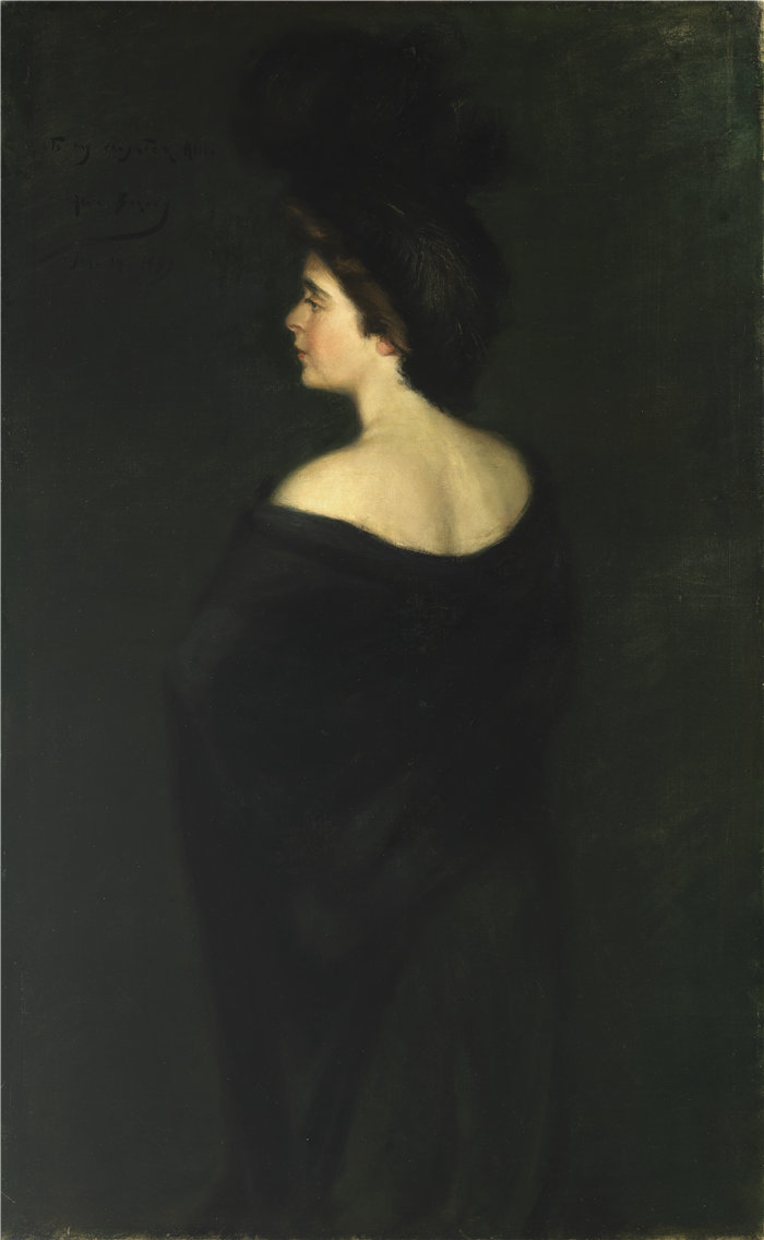爱丽丝·派克·巴尼 (Alice Pike Barney)-《身着黑色礼服服装的劳拉》油画 美国