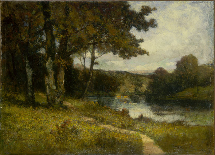 爱德华·米切尔·班尼斯特 (Edward Mitchell Bannister)-《风景,河边的树木》油画 美国