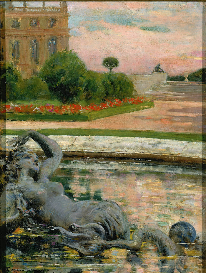 卡罗尔·贝克威斯（Carroll Beckwith）-《Parterre du Nord, Fontaine des Sirenes》油画 美国