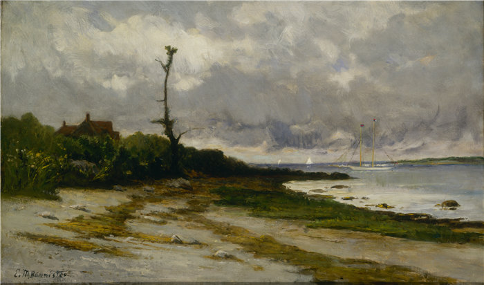 爱德华·米切尔·班尼斯特 (Edward Mitchell Bannister)-《罗德岛纽波特附近的景观》油画 美国