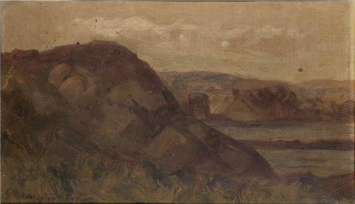 爱德华·米切尔·班尼斯特 (Edward Mitchell Bannister)-《有岩石的风景》油画 美国 (1)