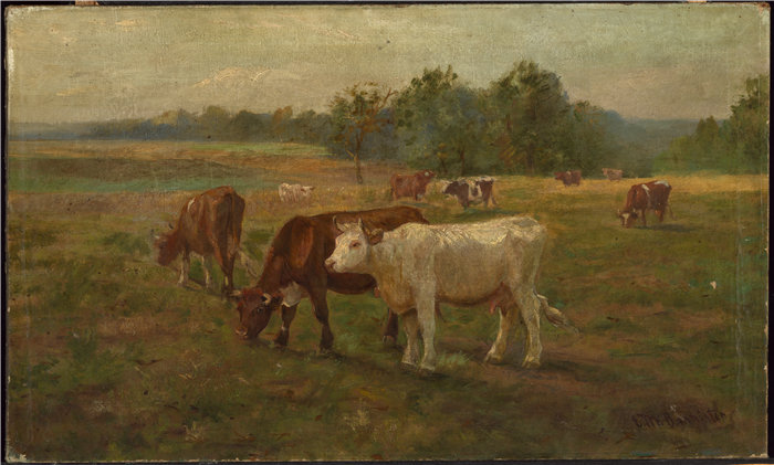 爱德华·米切尔·班尼斯特 (Edward Mitchell Bannister)-《奶牛》油画 美国