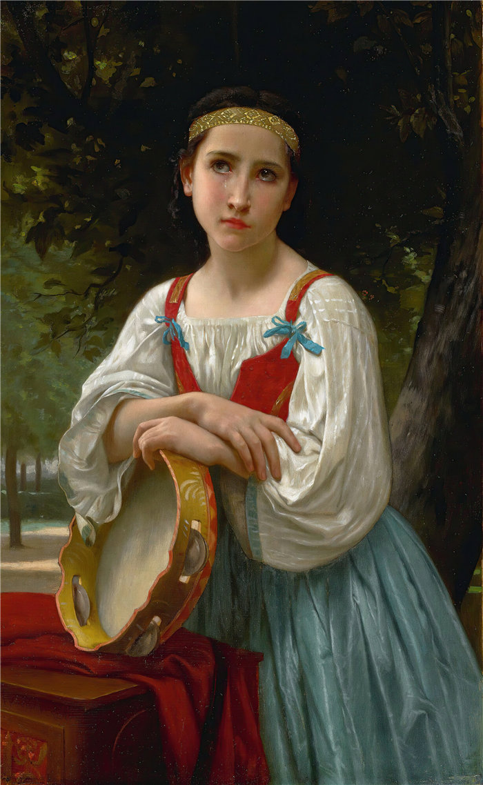 法国画家威廉·阿道夫·布格罗(William Adolphe Bouguereau)油画-Bohémienne Au Tambour De Basque油画
