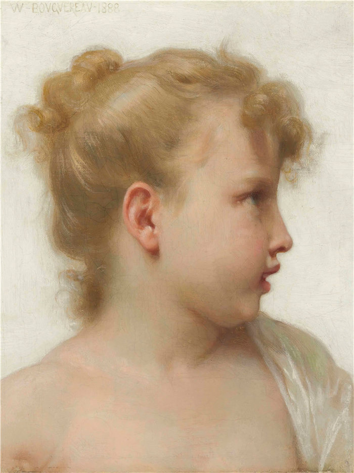 法国画家威廉·阿道夫·布格罗（William Adolphe Bouguereau)油画-练习曲; tête de petite fille (visage de profil) (1888)