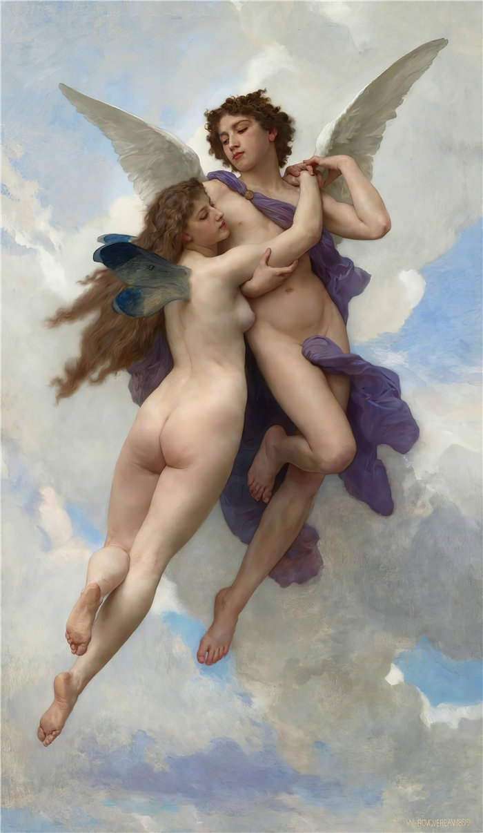 法国画家威廉·阿道夫·布格罗(William Adolphe Bouguereau)-爱与心灵 (1899)油画