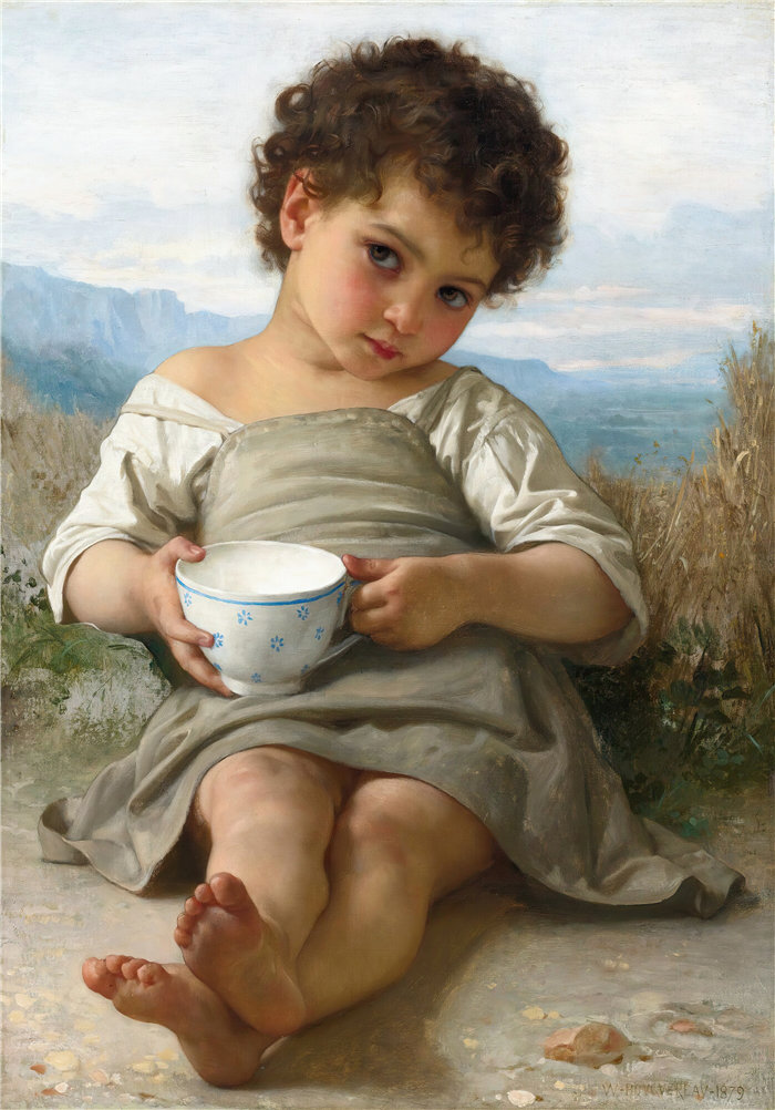 法国画家威廉·阿道夫·布格罗(William Adolphe Bouguereau)油画-La Tasse De Lait (1879)