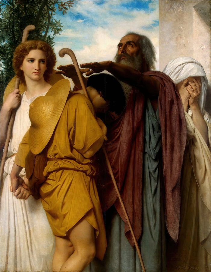法国画家威廉·阿道夫·布格罗(William Adolphe Bouguereau)油画-托比亚斯告别父亲 (1860)