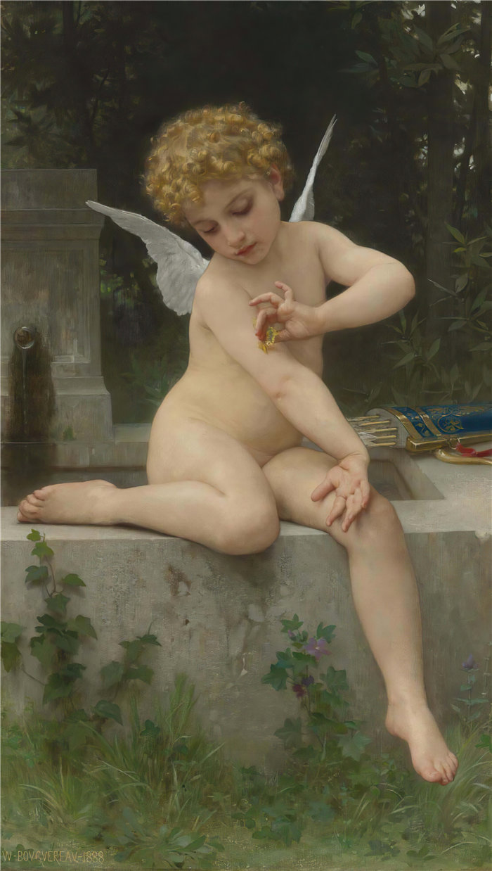 法国画家威廉·阿道夫·布格罗（William Adolphe Bouguereau)油画-L'amour Au Papillon (1888)