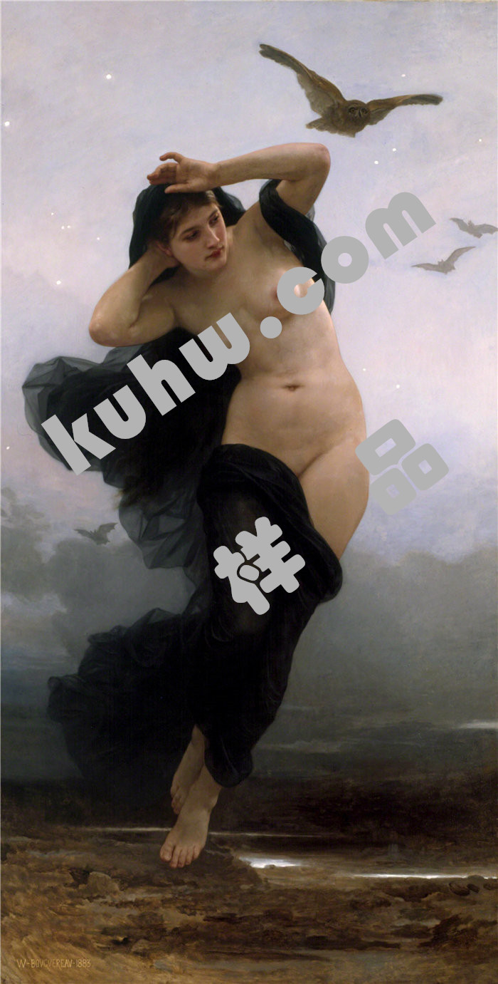 法国画家威廉·阿道夫·布格罗（William Adolphe Bouguereau)油画-夜 (1883)