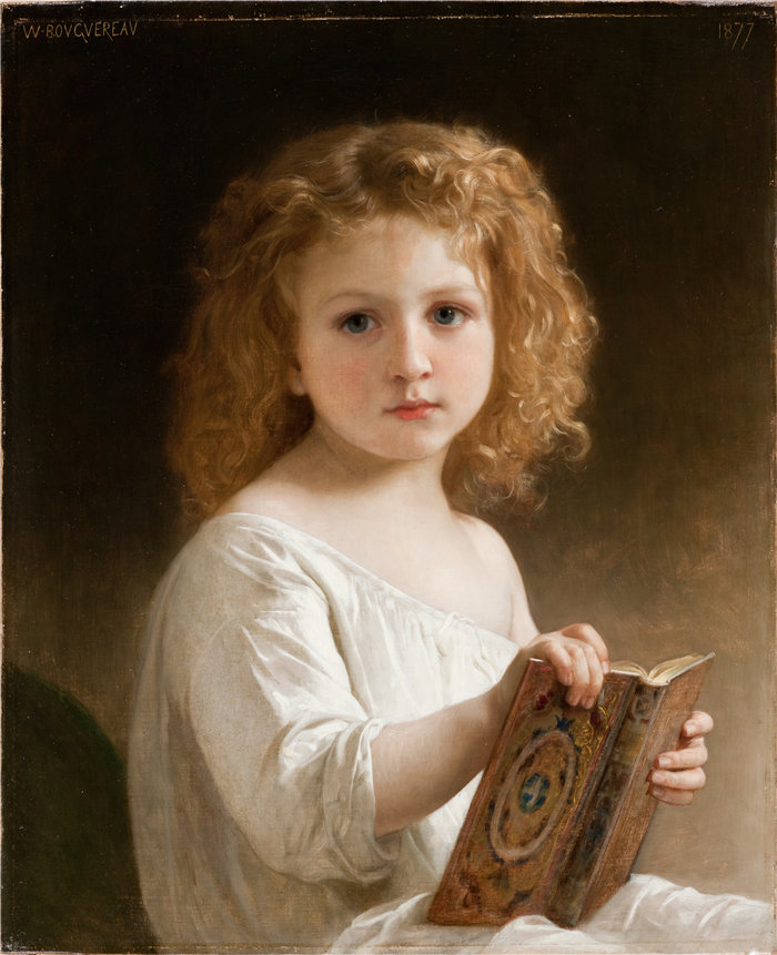 法国画家威廉·阿道夫·布格罗(William Adolphe Bouguereau)油画-故事书 (1877)
