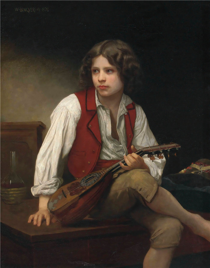 法国画家威廉·阿道夫·布格罗（William Adolphe Bouguereau)油画-意大利语 à la mandoline (1870)