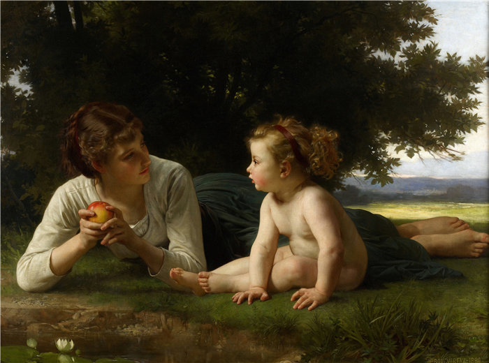 法国画家威廉·阿道夫·布格罗（William Adolphe Bouguereau)-诱惑 (1880)油画