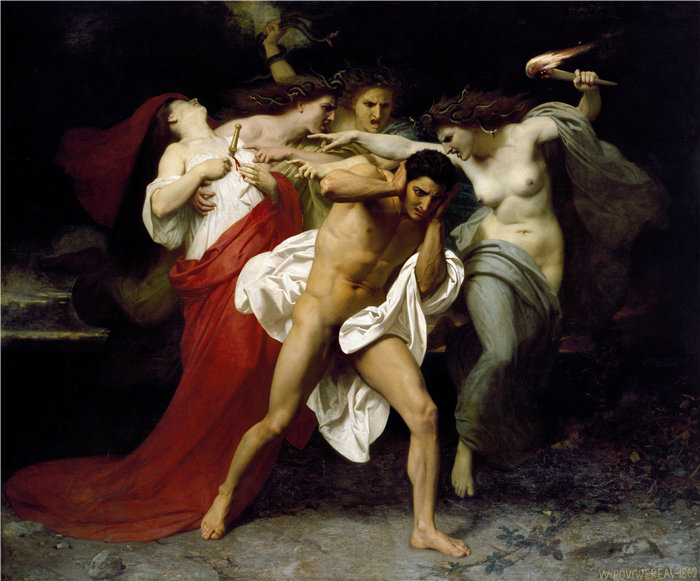 法国画家威廉·阿道夫·布格罗(William Adolphe Bouguereau)-愤怒的奥瑞斯忒斯 (1862)油画