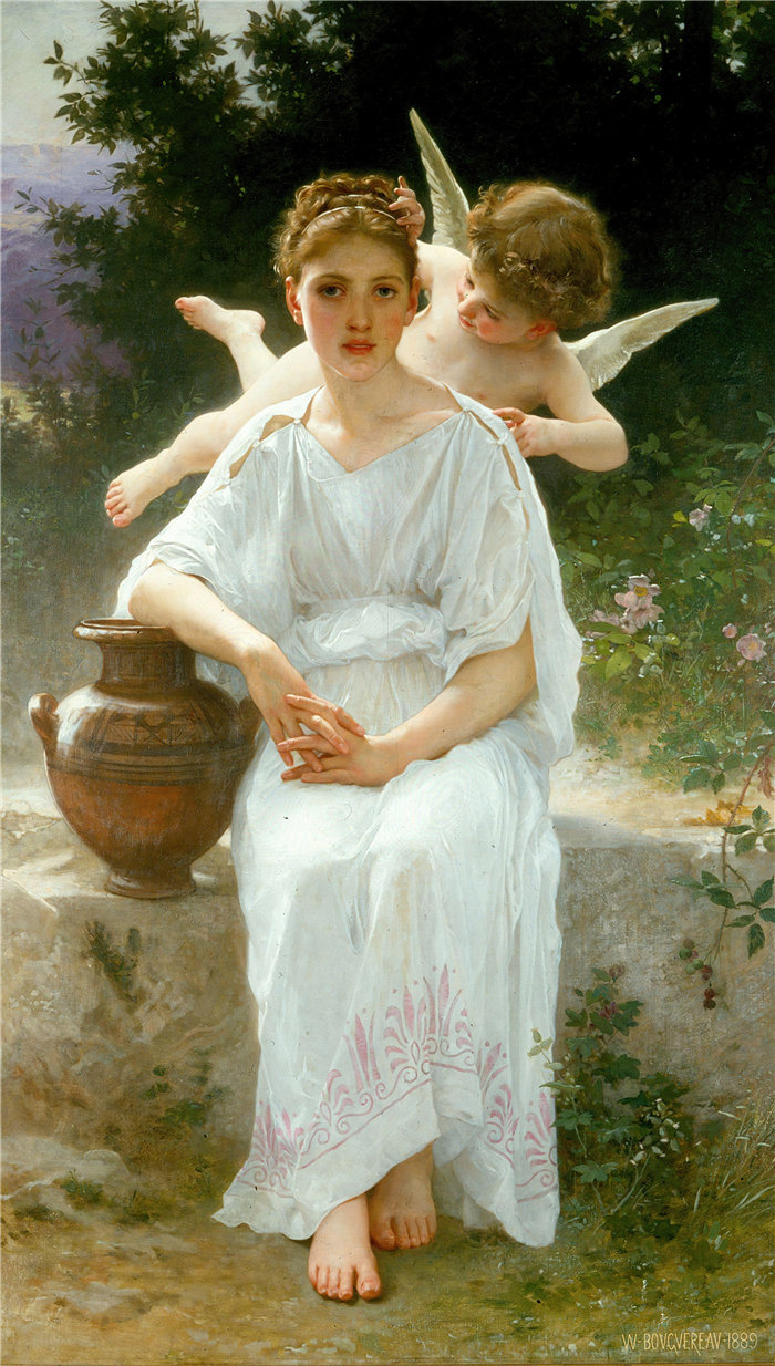 法国画家威廉·阿道夫·布格罗（William Adolphe Bouguereau)油画-爱的低语 (1889)
