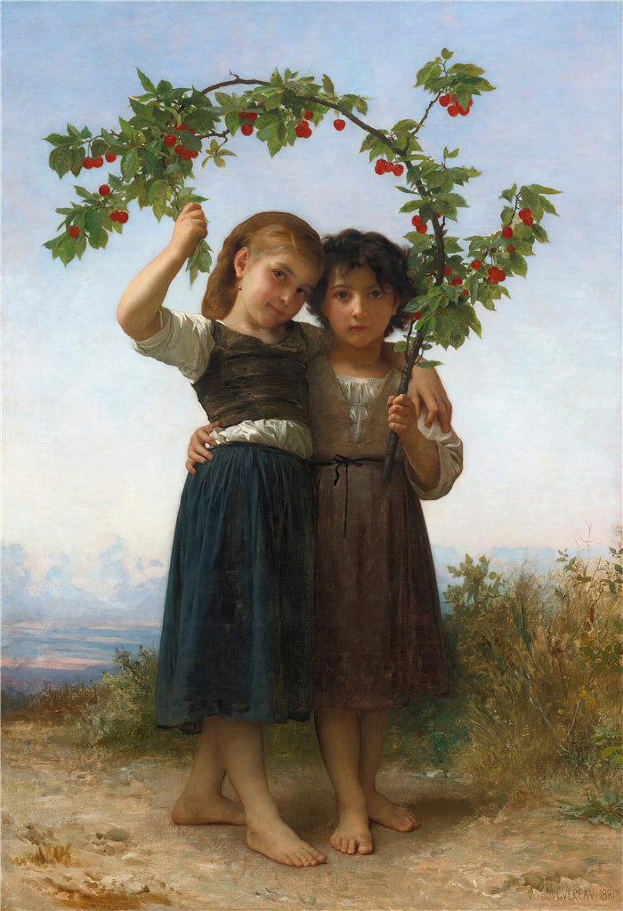 法国画家威廉·阿道夫·布格罗(William Adolphe Bouguereau)-樱桃枝 (1881)油画