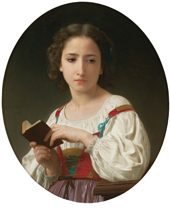 法国画家威廉·阿道夫·布格罗（William Adolphe Bouguereau)油画-Le Livre D'heures (1867)
