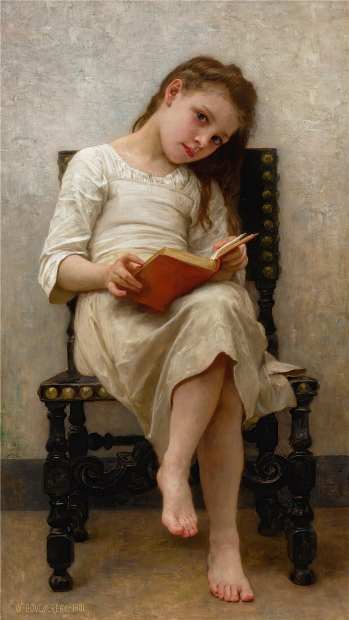 法国画家威廉·阿道夫·布格罗（William Adolphe Bouguereau)油画-Le Livre De Prix (1901)