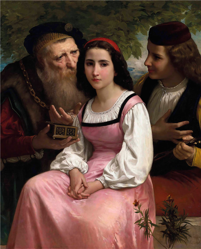 法国画家威廉·阿道夫·布格罗(William Adolphe Bouguereau)-Entre la richesse et l'amour (1869)油画