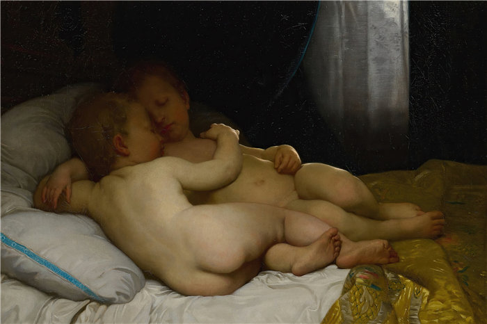 法国画家威廉·阿道夫·布格罗（William Adolphe Bouguereau)油画-Les enfants endormis (1868)