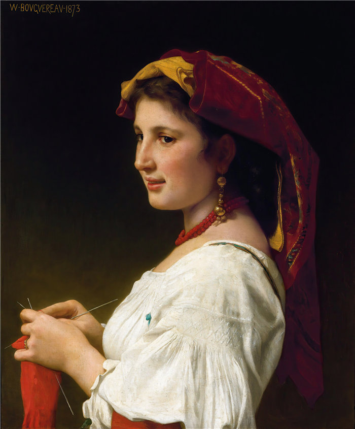 法国画家威廉·阿道夫·布格罗(William Adolphe Bouguereau)-小编织者 (1881)油画