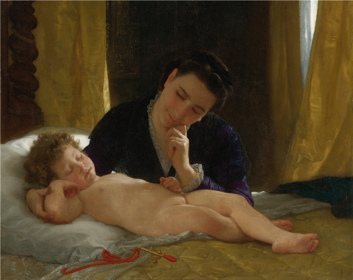 法国画家威廉·阿道夫·布格罗(William Adolphe Bouguereau)油画-Jeune Mère Contempt Son Enfant (1871)