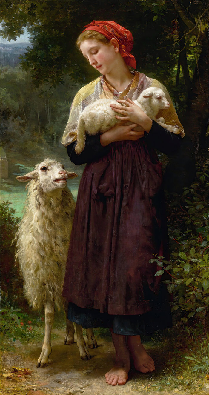 法国画家威廉·阿道夫·布格罗（William Adolphe Bouguereau)油画-L'agneau Nouveau-Né（新生羔羊）（1873）