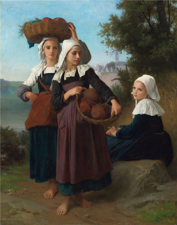 法国画家威廉·阿道夫·布格罗(William Adolphe Bouguereau)-从市场归来的福斯南女孩 (1869)油画