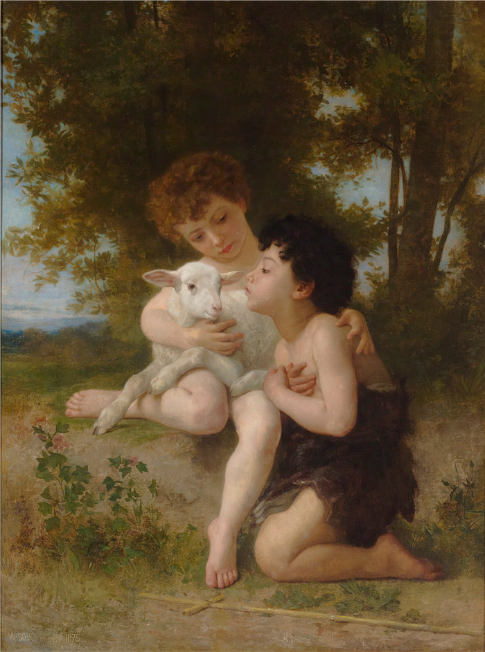 法国画家威廉·阿道夫·布格罗（William Adolphe Bouguereau)油画-Les Enfants à L'Agneau (1879)