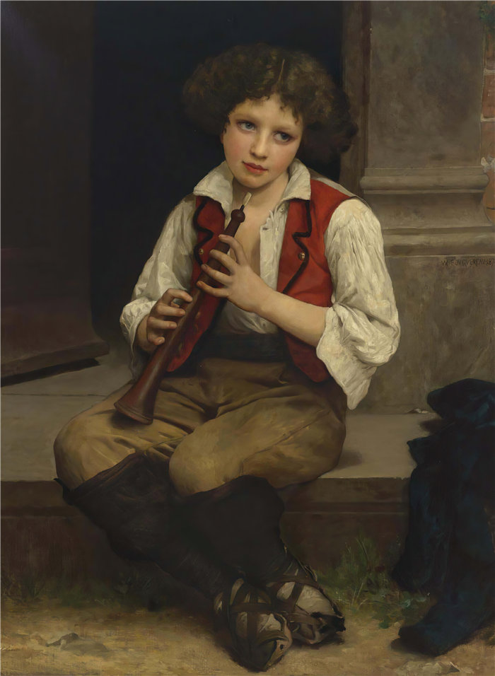 法国画家威廉·阿道夫·布格罗(William Adolphe Bouguereau)油画-皮费拉罗《意大利风笛手》 (1874)