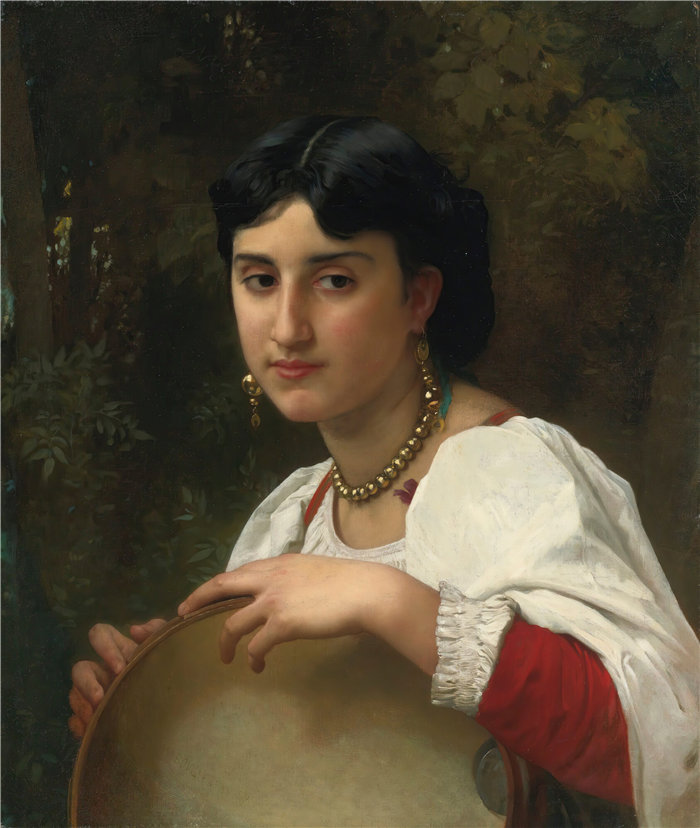 法国画家威廉·阿道夫·布格罗（William Adolphe Bouguereau)油画-意大利手鼓 (1869)