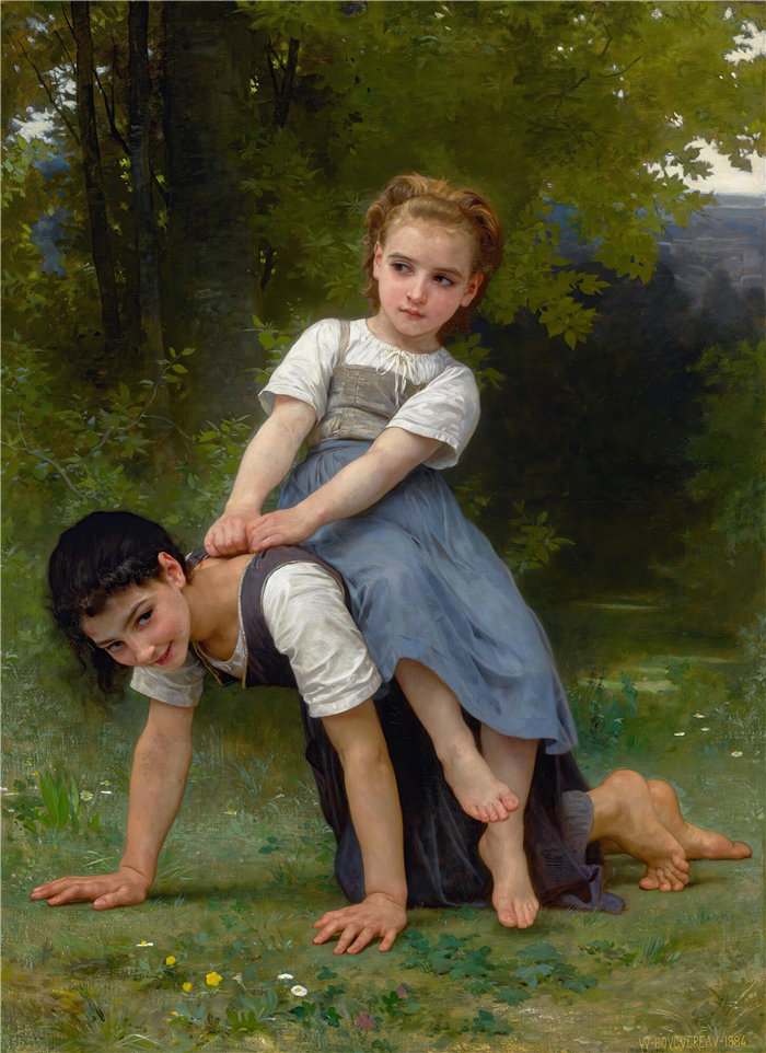 法国画家威廉·阿道夫·布格罗(William Adolphe Bouguereau)油画-La Bourrique(骑小马)(1884)