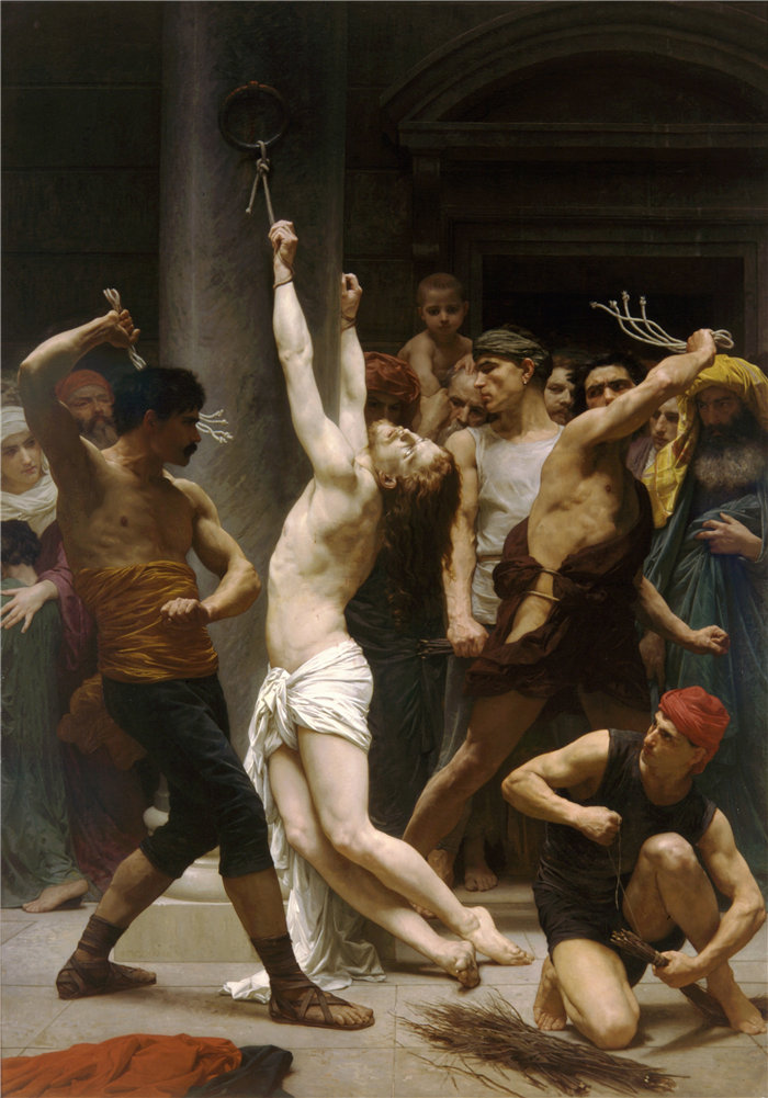 法国画家威廉·阿道夫·布格罗(William Adolphe Bouguereau)-鞭打我们的主耶稣基督 (1880)油画