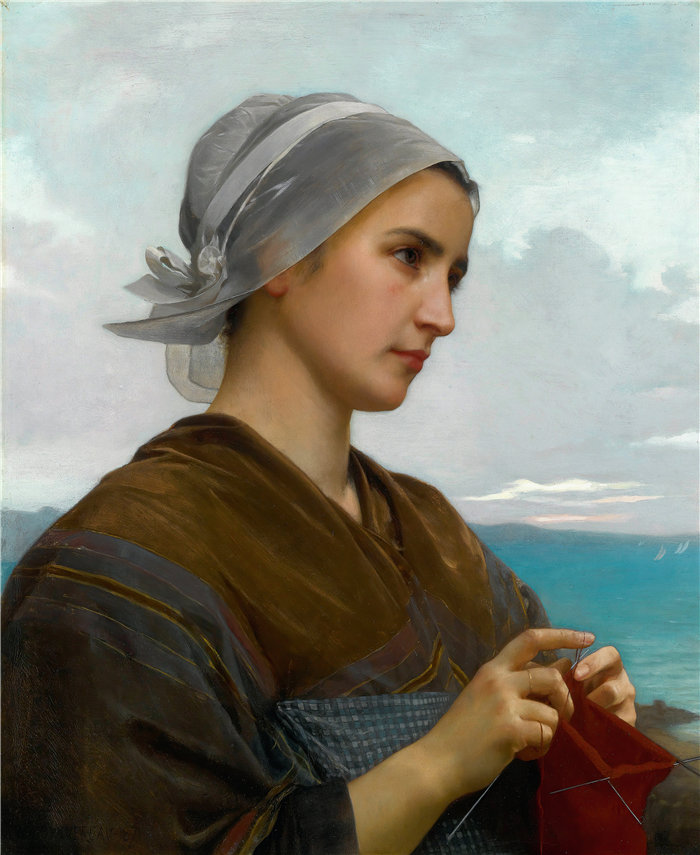 法国画家威廉·阿道夫·布格罗(William Adolphe Bouguereau)-Tricoteuse Bretonne (1871)油画