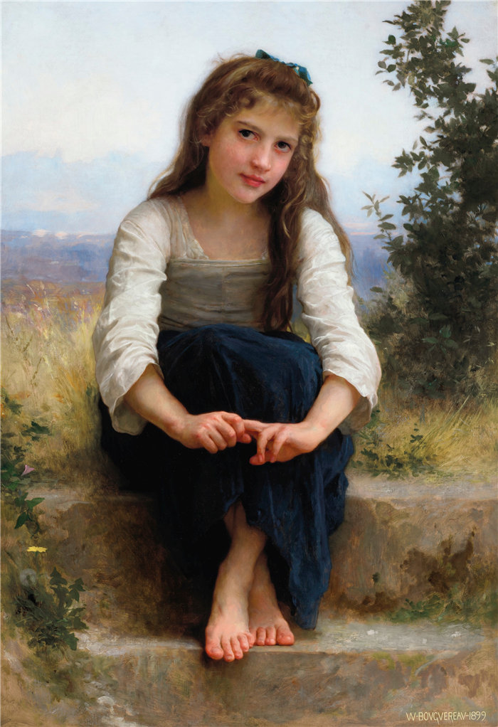 法国画家威廉·阿道夫·布格罗（William Adolphe Bouguereau)油画-遐想 (1899)