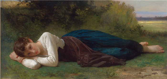 法国画家威廉·阿道夫·布格罗（William Adolphe Bouguereau)-Le Repos (Jeune Fille Couchée) (1880)油画