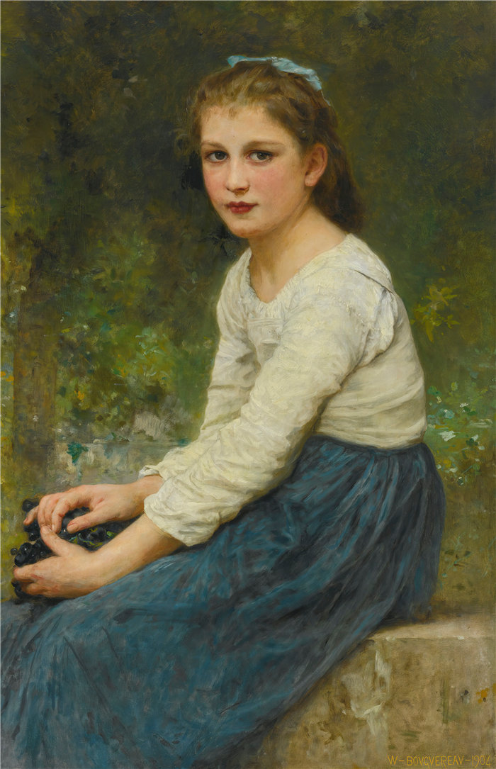 法国画家威廉·阿道夫·布格罗(William Adolphe Bouguereau)油画-Jeune Fille Aux 葡萄干 (1904)