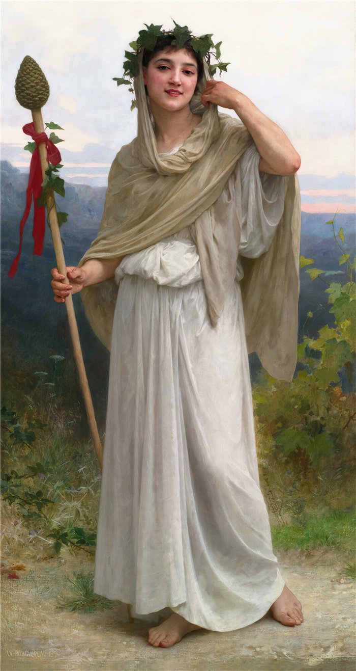 法国画家威廉·阿道夫·布格罗（William Adolphe Bouguereau)油画-女酒神 (1894)