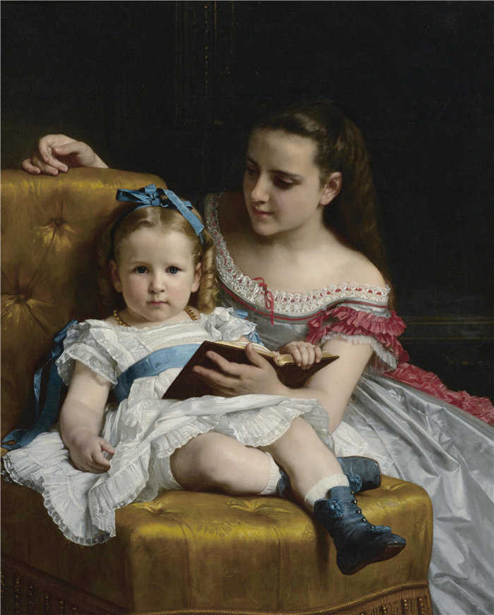法国画家威廉·阿道夫·布格罗（William Adolphe Bouguereau)油画-伊娃和弗朗西斯·约翰斯顿 (1869) 的肖像