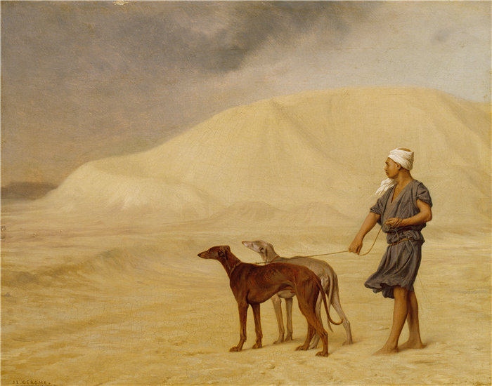 让·莱昂·杰罗姆 (Jean-Léon Gérôme,法国) 油画-在沙漠上(约 1867 年)