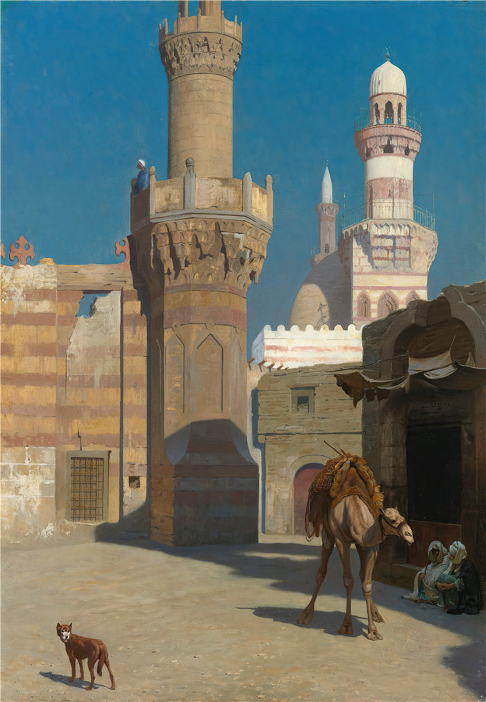 让·莱昂·杰罗姆(Jean-Léon Gérôme,法国) 油画-Une Journée Chaude Au Caire (Devant La Mosquée)