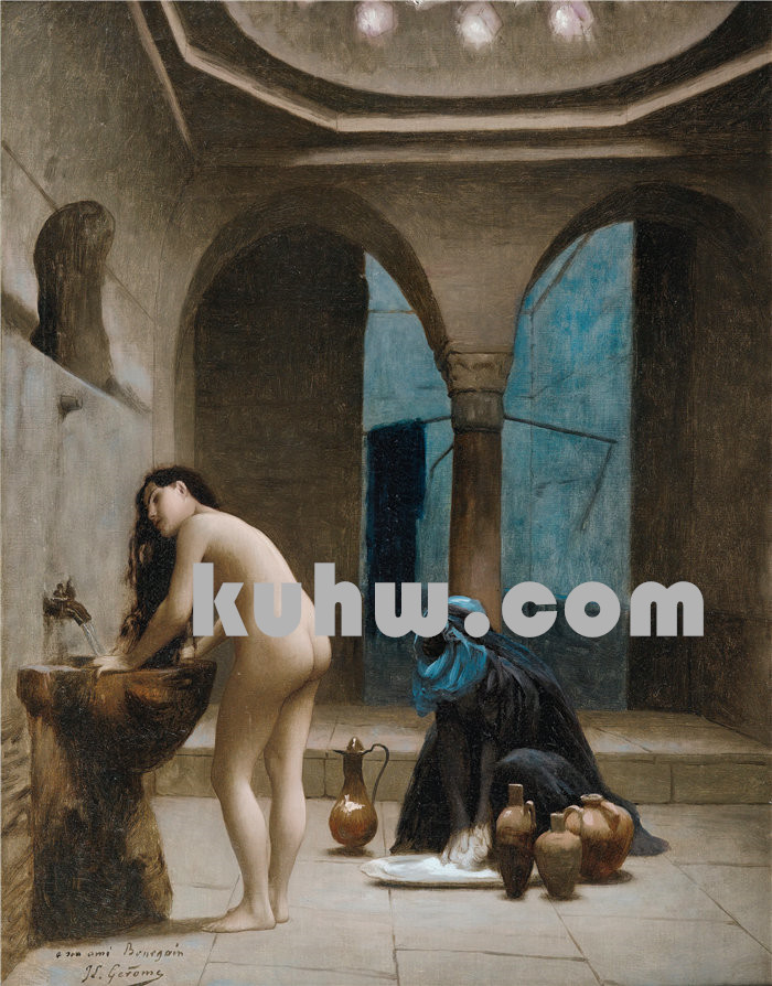 让·莱昂·杰罗姆(Jean-Léon Gérôme,法国) 油画-Maure Bath 研究,土耳其女人在沐浴