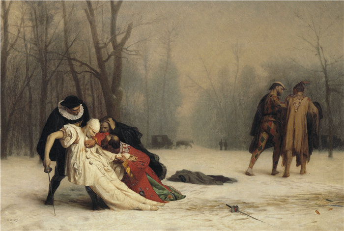 让·莱昂·杰罗姆 (Jean-Léon Gérôme,法国) 油画-化装舞会后的决斗 (1857)