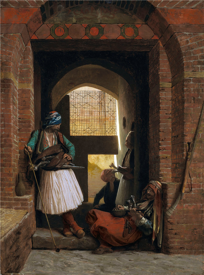 让·莱昂·杰罗姆 (Jean-Léon Gérôme，法国) 油画-orps de garde d'arnautes au Caire (1861.)