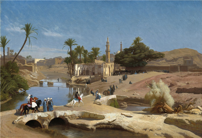 让·莱昂·杰罗姆 (Jean-Léon Gérôme，法国) 油画-Medinet El-Fyoum 景观（约 1868-1870 年）