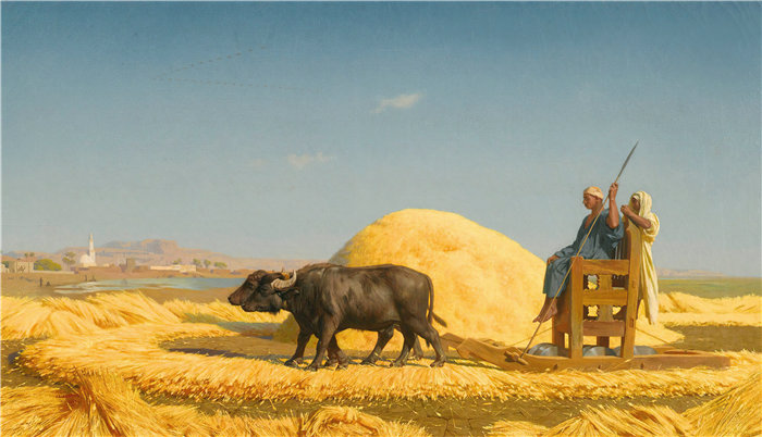 让·莱昂·杰罗姆 (Jean-Léon Gérôme,法国) 油画-埃及的谷物脱粒机(1859 年)