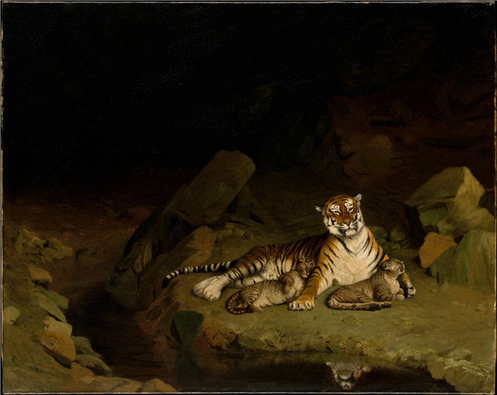 让·莱昂·杰罗姆(Jean-Léon Gérôme,法国) 油画-老虎和小熊队(约 1884 年)