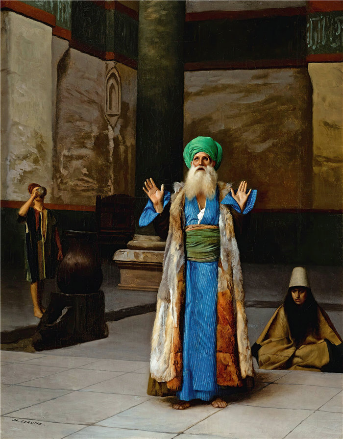 让·莱昂·杰罗姆(Jean-Léon Gérôme，法国) 油画-祈祷中的苏丹