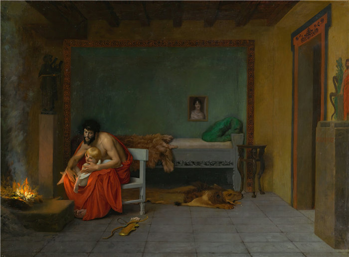 让·莱昂·杰罗姆(Jean-Léon Gérôme,法国) 油画-丘比特颤抖的四肢温暖余烬