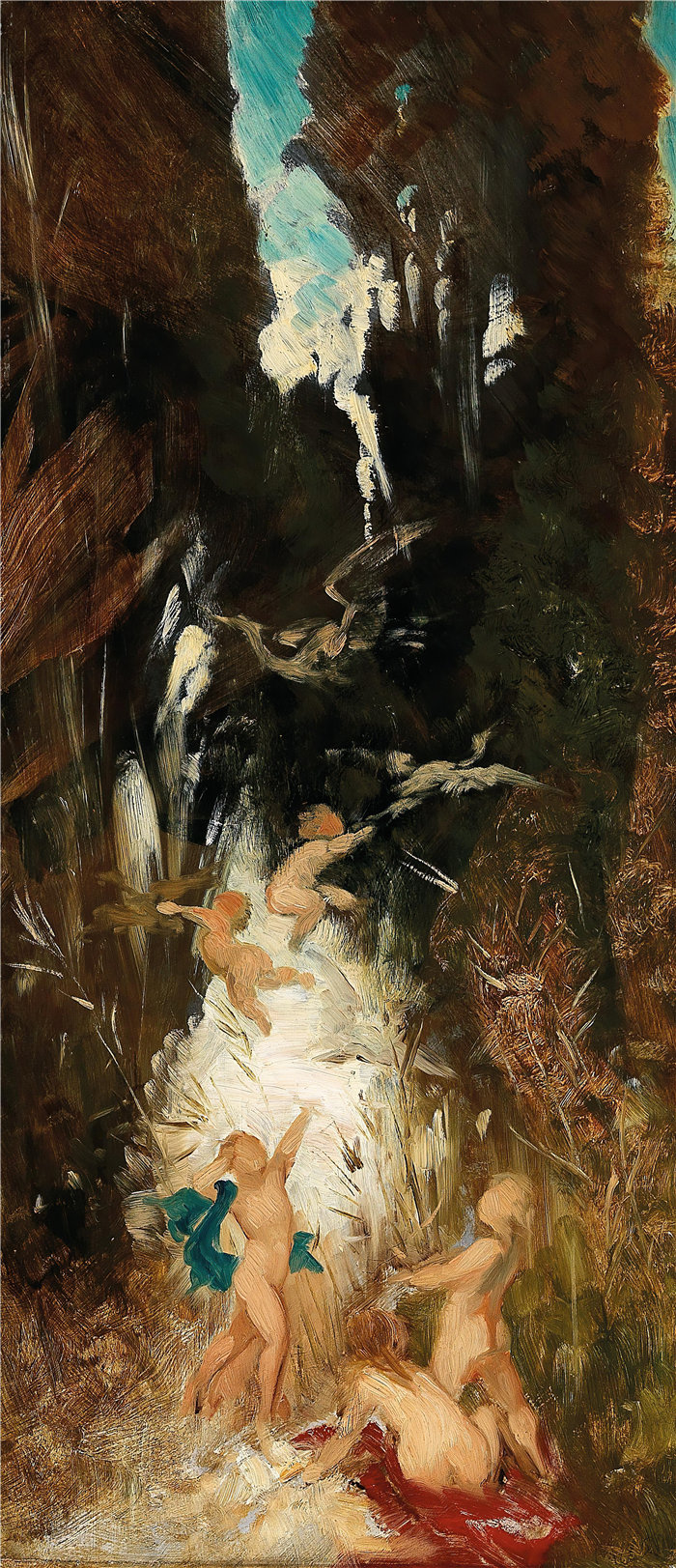 汉斯·马卡特 (Hans Makart，奥地利画家)-Putti Near A Forest Brook (C. 1870)